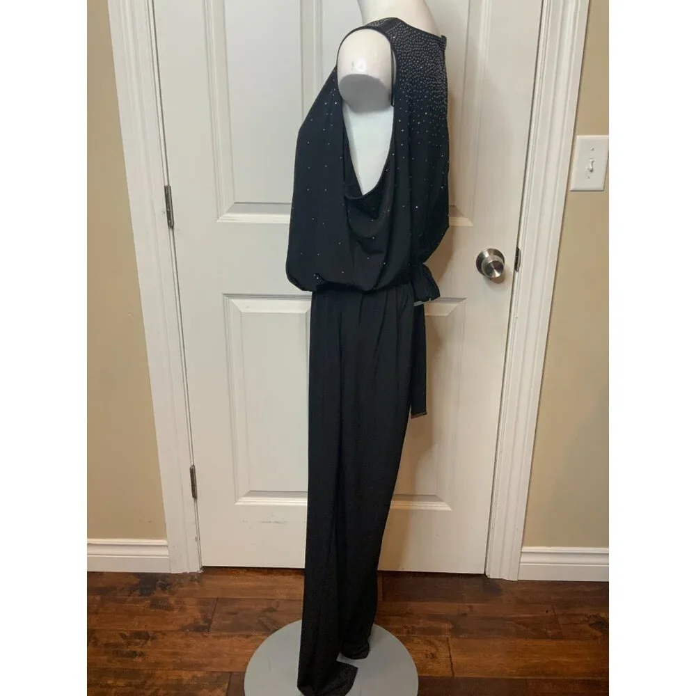 Michael Kors Black Sleeveless Belted Jumpsuit Jewel Sequins NWT $170, Size 2X